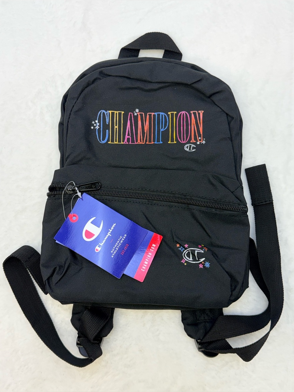 Champion Black Mini Backpack with Multicolor Logo Small